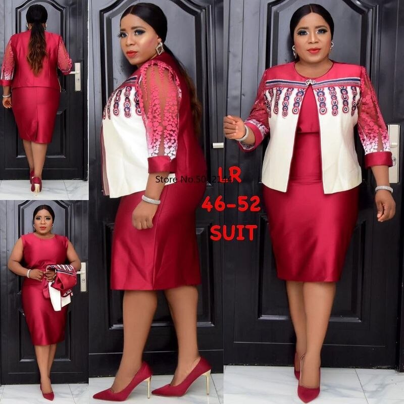 Voguable  4XL 5XL Africa Plus Size Women's Dress 2 Piece Sets Spring Autumn New Round Neck 3/4 Sleeve Pleated Dress Large Size Clothes voguable