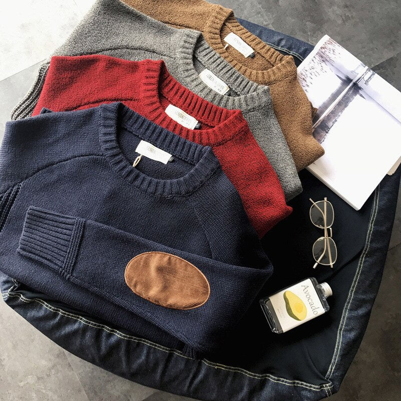 Voguable Vintage Knitted Sweater Men Red Blue Grandpa Sweater Male Winter Retro Clothes Patchwork Japanese Streetwear Warm Autumn voguable