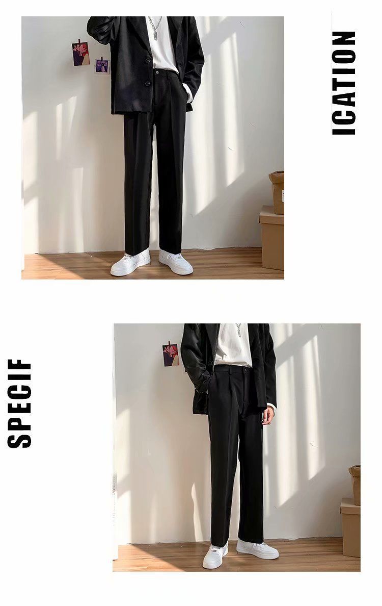 Voguable Ice Silk Men Suit Pants Loose Loose Drape Straight Leg Trousers for Men Thin Wide-leg Casual Ninth Pants Japanese Streetwear voguable