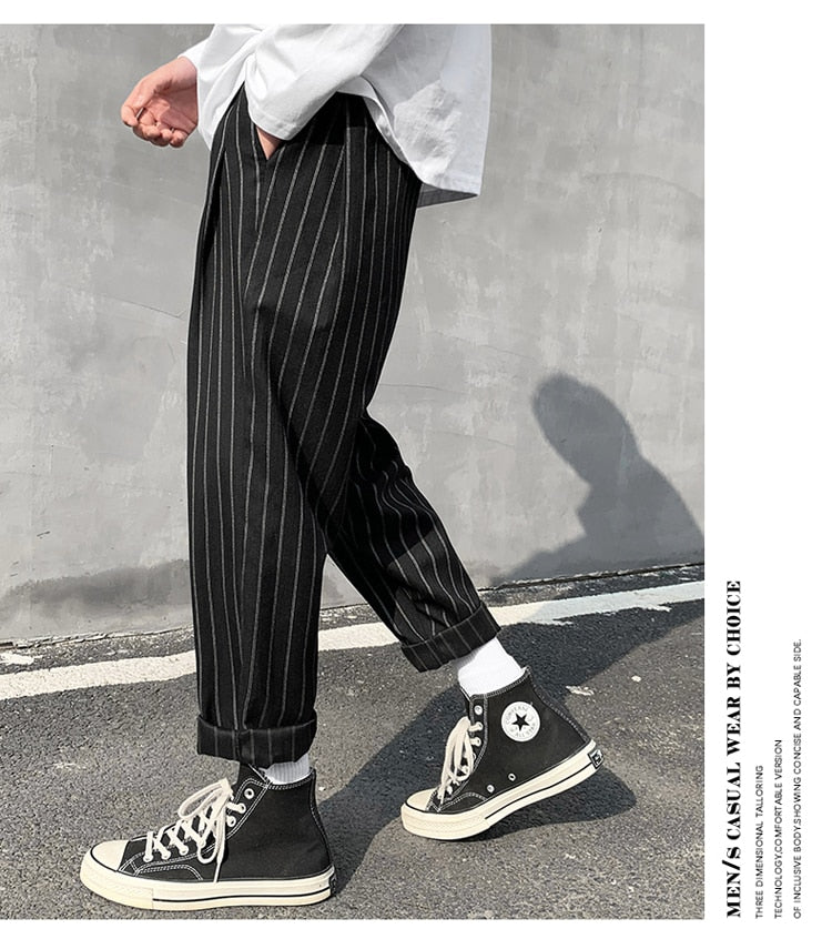 Voguable Korean Striped Harem Pants Men's 2021 Streetwear Man Casual Loose Japanese Men Black Gray Retro Plaid Harajuku Punk Pants voguable