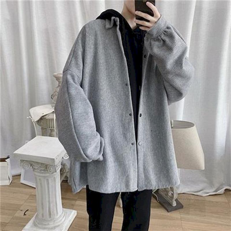 Voguable Men's Woolen Coat Spring Autumn HongKong Style Casual Couple Tooling Jacket Tide Brand All-match Clothes Fashion Clothing Trends voguable