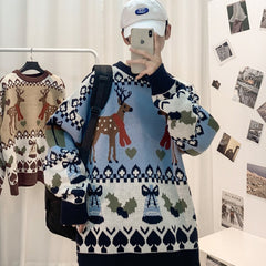 Voguable 2022 New Male Fashion Brand Sweater For Mens Loose  Jumpers Knitwear Warm Autumn Christmas Deer Sweater Casual Clothing voguable