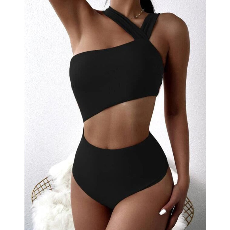 Voguable  Sexy One Piece Swimsuit High Waist Bodysuit Women'S Swimwear 2022 Bathing Suit Solid Beachwear Hollow Out One-Piece Suits voguable