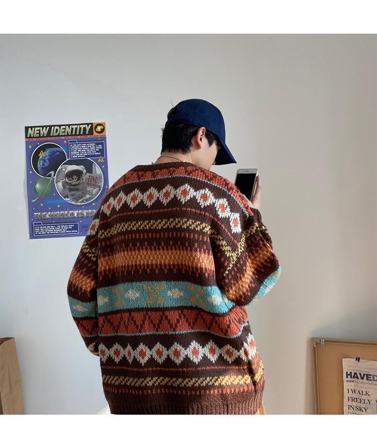 Voguable Men's Knitted Vintage Graphic Sweater with Pattern Brown Blue Pullovers Sweaters and Jumpers Korean Streetwear Harajuku voguable