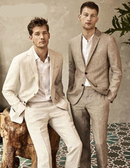 Voguable Costume Homme Linen Summer Beach Men Suit Groom Tuxedos Groomsmen Wedding Blazer Suits for Men Elegant 2 Pieces (Jacket+Pants) voguable