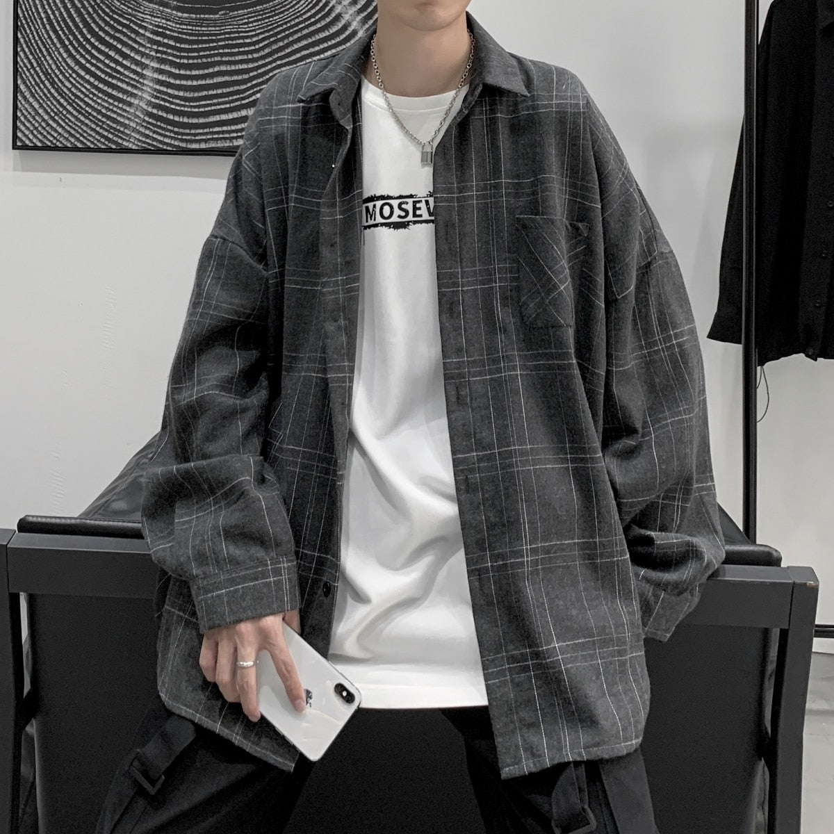Voguable  Long Sleeve Plaid Shirt Men's casual Shirt high quality shirts men clothing japanese streetwear fashion The new listing 2021 voguable