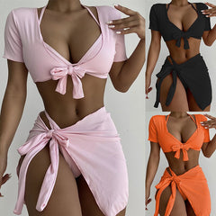 Voguable String bikinis 2022 mujer High cut women’s swimsuit Triangle swimwear female Solid 4 pieces set bathing suit beach wear voguable