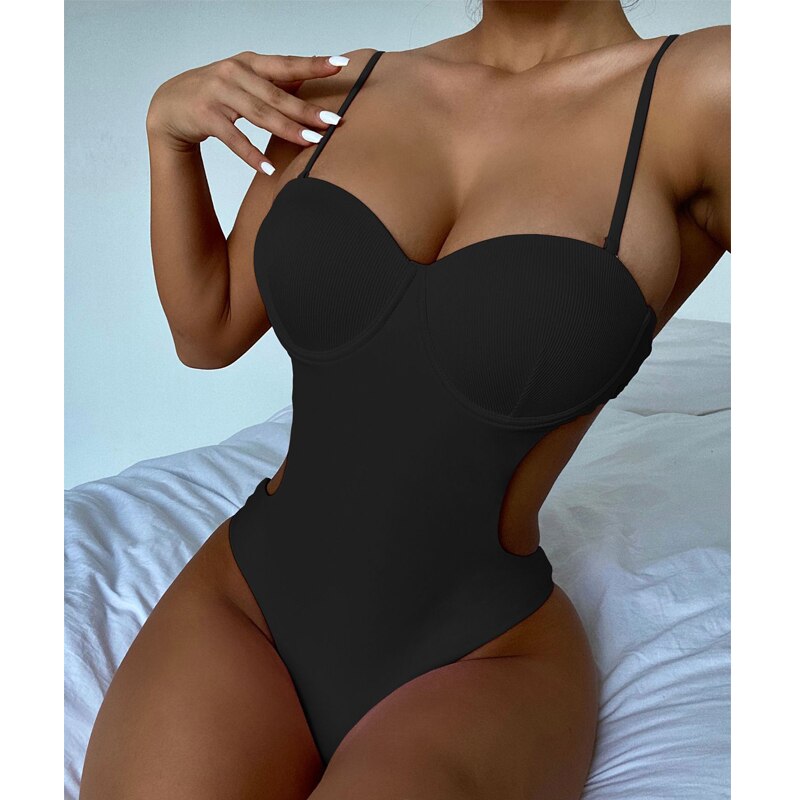 Voguable 2022 Backless one piece swimsuit Solid swimwear female Sexy monokini Push up bodysuit Underwired bathing suit biquini voguable
