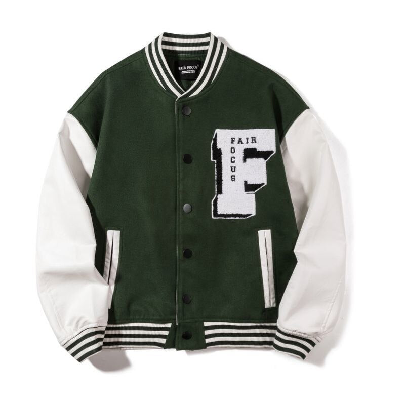 Voguable 2021 spring autumn Oversized baseball uniform jacket vibe embroidery men women flocking hip-hop leather sleeve caot punk bomber voguable