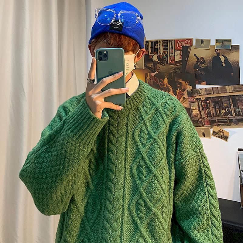 Voguable y2k Jerseys Autumn winter Korean solid color warm sweater men simple Japanese O-neck pullover all-match lovers knit sweater top voguable