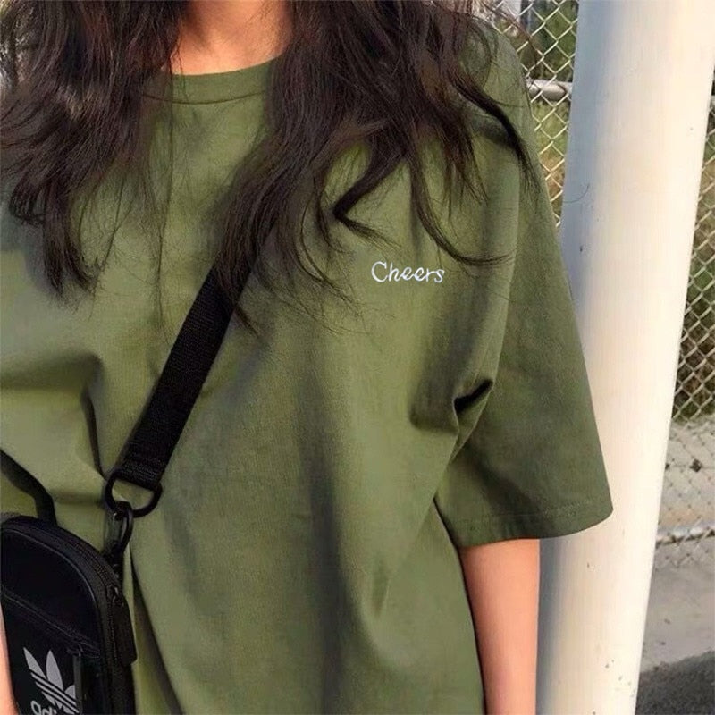 Voguable  BF Style Women T Shirt Short Sleeve O-neck Female Tops Tees Embroidery Solid Color Casual Loose Summer tshirt  New voguable