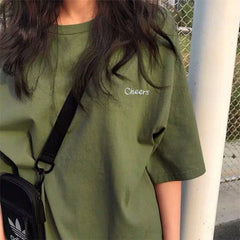 Voguable  BF Style Women T Shirt Short Sleeve O-neck Female Tops Tees Embroidery Solid Color Casual Loose Summer tshirt  New voguable