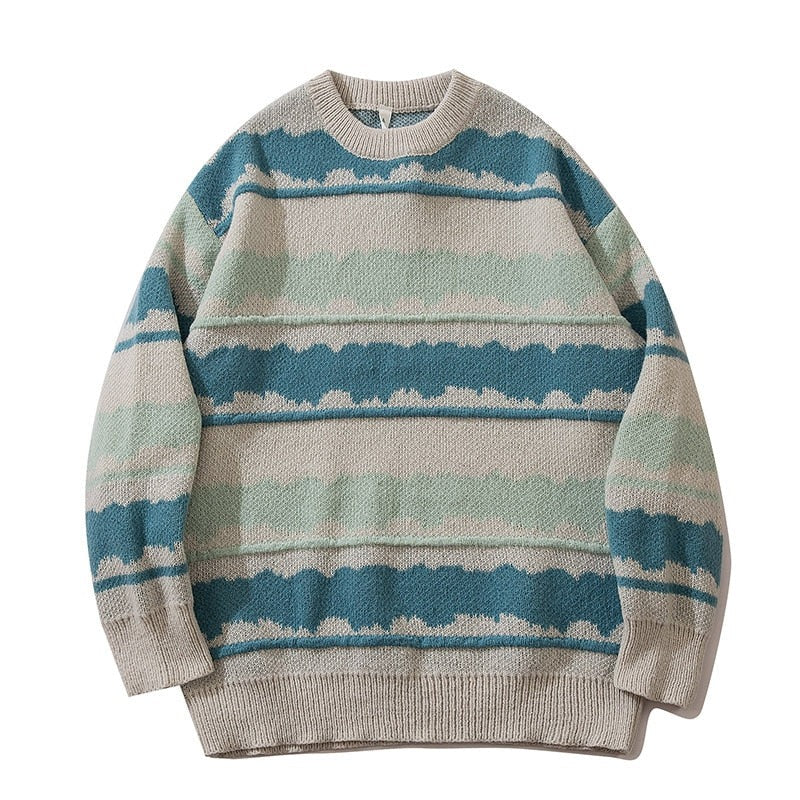 Voguable Harajuku vintage jumper striped ugly sweater streetwear pullover men oversized hip hop punk knitwear video grandpa sweater voguable