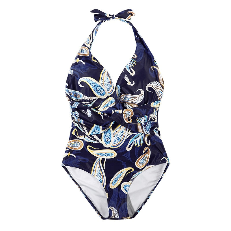 Voguable One Piece Swimsuit Women Solid Bathing Suit Halter Bodysuit Push Up Swimsuit Monokini Beachwear Plus Size Swimwear Tankini 2022 voguable
