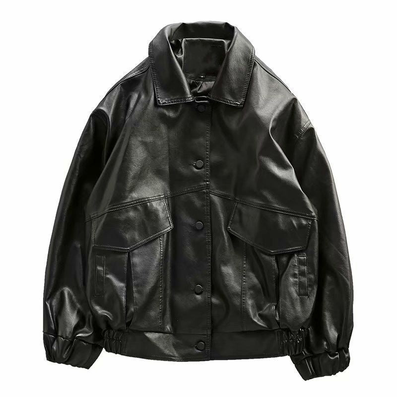 Voguable Vintage Hong Kong style jacket men's spring autumn unisex handsome retro motorcycle jacket leather PU techwear tactical coats voguable