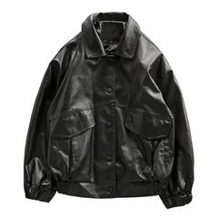 Voguable Vintage Hong Kong style jacket men's spring autumn unisex handsome retro motorcycle jacket leather PU techwear tactical coats voguable