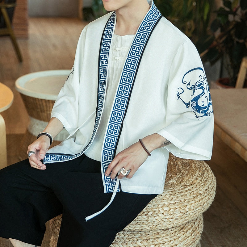 Voguable Kimono Cardigan Men Japanese Kimono Traditional Beach Thin Asian Clothes Yukata Male Fashion Casual Cardigan Shirt Japan Kimonos voguable