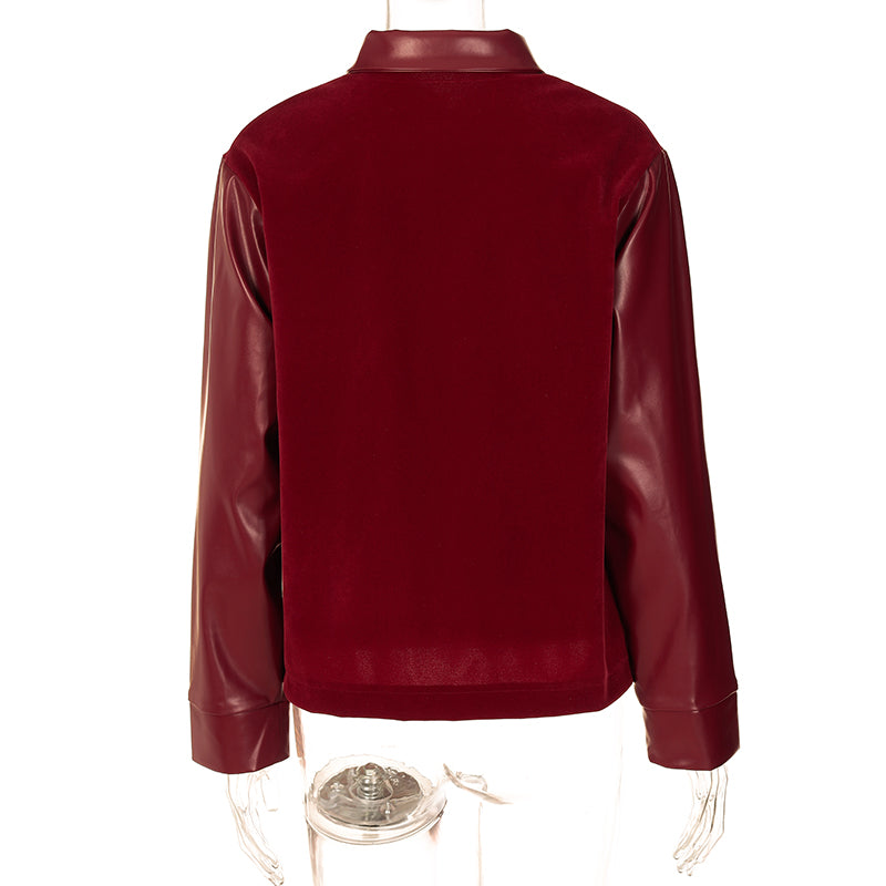 Voguable Pu Leather Letter Print Zipper Long Sleeve Loose Patchwork Jacket Autumn Winter Women Streetwear Outfits Y2K voguable