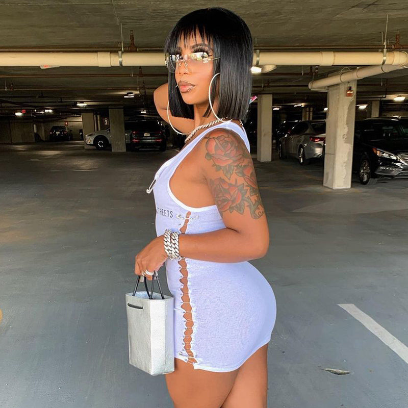 Voguable Sleeveless  Mini Dress Patchwork  With Corset Patchwork Zipper Bodycon Sexy Streetwear Casual Y2K voguable