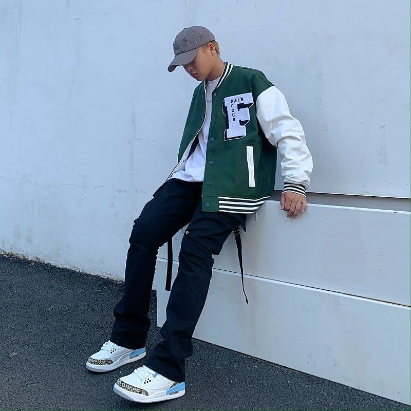 Voguable 2021 spring autumn Oversized baseball uniform jacket vibe embroidery men women flocking hip-hop leather sleeve caot punk bomber voguable