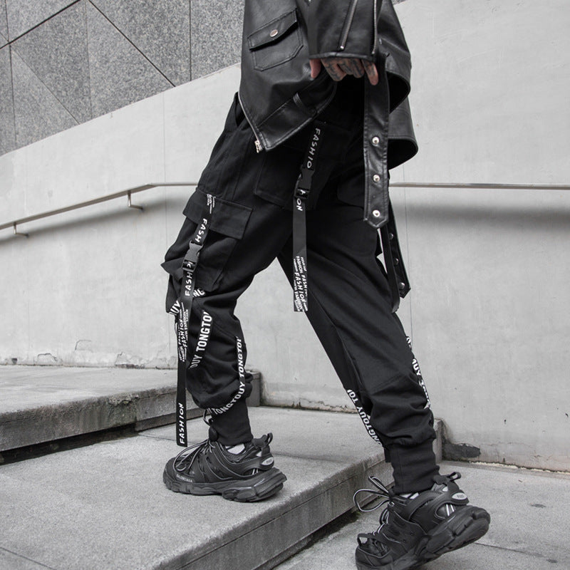 Voguable  Stylish Cargo Pants Men Ribbons Multi Pocket Jogger Male Clothing Oversize Gradient Harem Hip Hop Streetwear Sport Sweatpants voguable