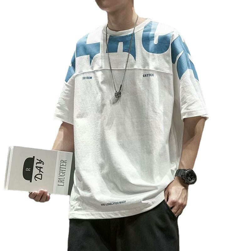 Voguable  Fashionable Street Style Oversized T Shirt Black White Men Clothing 2 Solid Color O-neck Men T Shirt Printed Letters Sportswear voguable