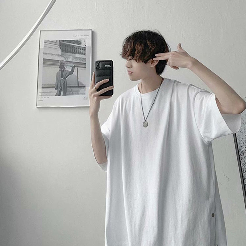 Simple Solid Color White Tee Spring Summer Vacation Mens T Shirts Breathable Cotton Retro T Shirt Loose Comfortable High Quality voguable