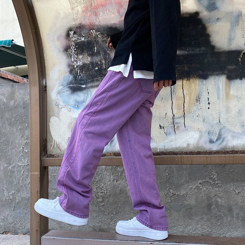Voguable Men Korean Fashions Purple Jeans Pants Japanese Streetwear Denim Baggy Wide Leg Loose Trousers Plus Size 3XL voguable