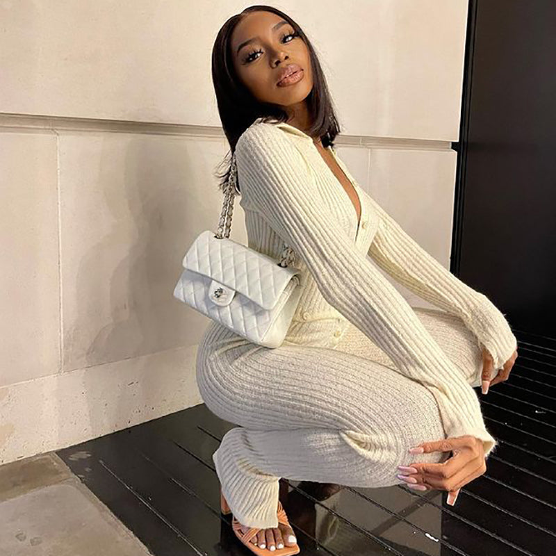 Voguable Knitting Long Sleeves  Loose Crop Top Leggings 2 Pieces Detachable Set 2022 Fall Winter Women Fashion Casual Streetwear voguable