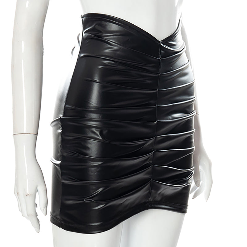 Voguable  Pu Leather High Waist Folds Zipper Sexy Mini Skirt 2022 New Fashion Women Elegant Streetwear Party Clothings Y2K voguable