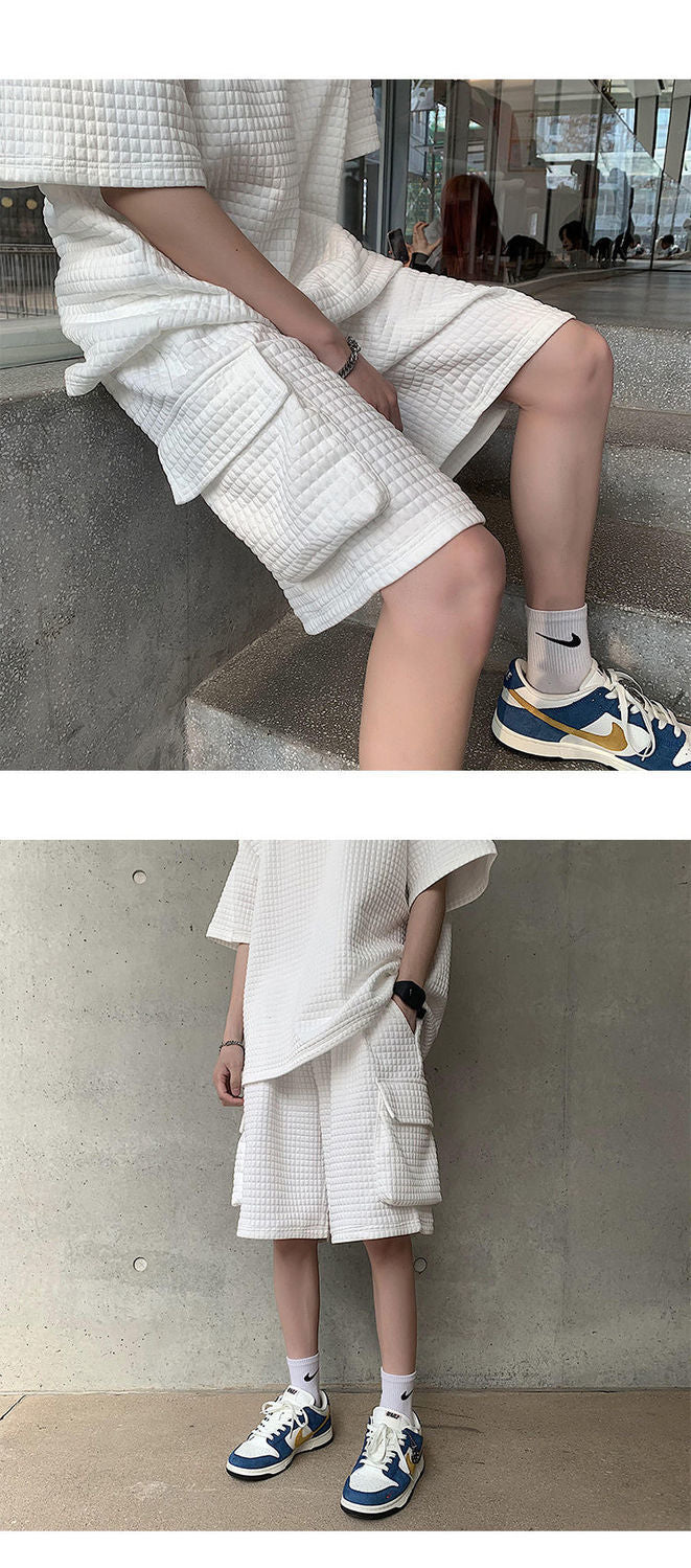 Voguable  Men Short Sleeve Tee Oversized T-shirts Men's Sets Male Chic Casual Clothing Summer Cargo Shorts Set Two Piece Loose Tracksuit voguable