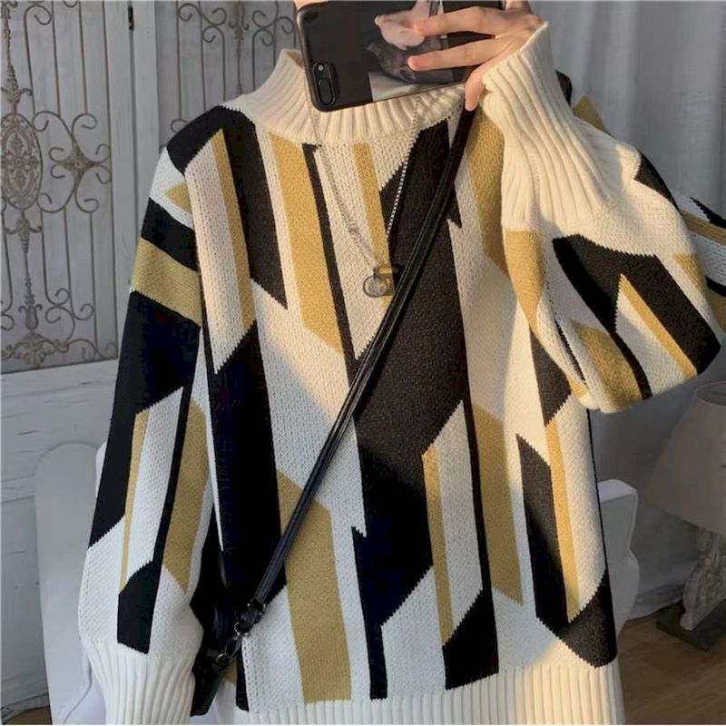 Voguable 2021 Spring Winter Men's Sweater Korean Loose Pullover Lazy Style Handsome Versatile Sweater Trend Student Hoodless Sweater Coat voguable