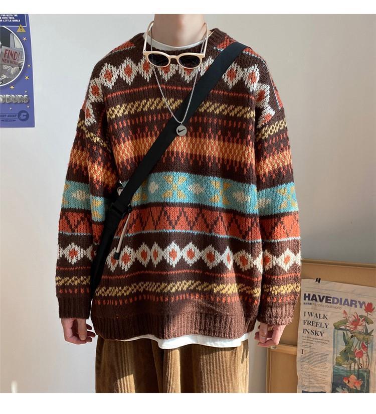 Voguable Men's Knitted Vintage Graphic Sweater with Pattern Brown Blue Pullovers Sweaters and Jumpers Korean Streetwear Harajuku voguable