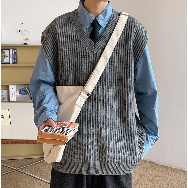 Voguable 2021 Men's Vest Sweater Casual Style Wool Knitted Business Men's Sleeveless Vest Youthful vitality Men's leisure Knit shirt 5XL voguable