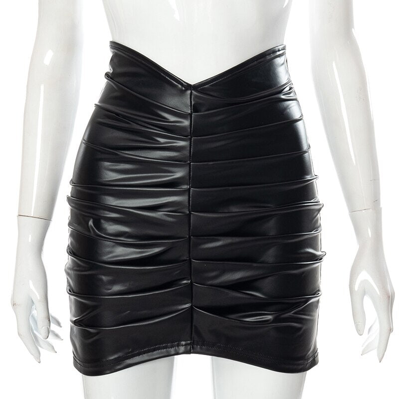 Voguable  Pu Leather High Waist Folds Zipper Sexy Mini Skirt 2022 New Fashion Women Elegant Streetwear Party Clothings Y2K voguable