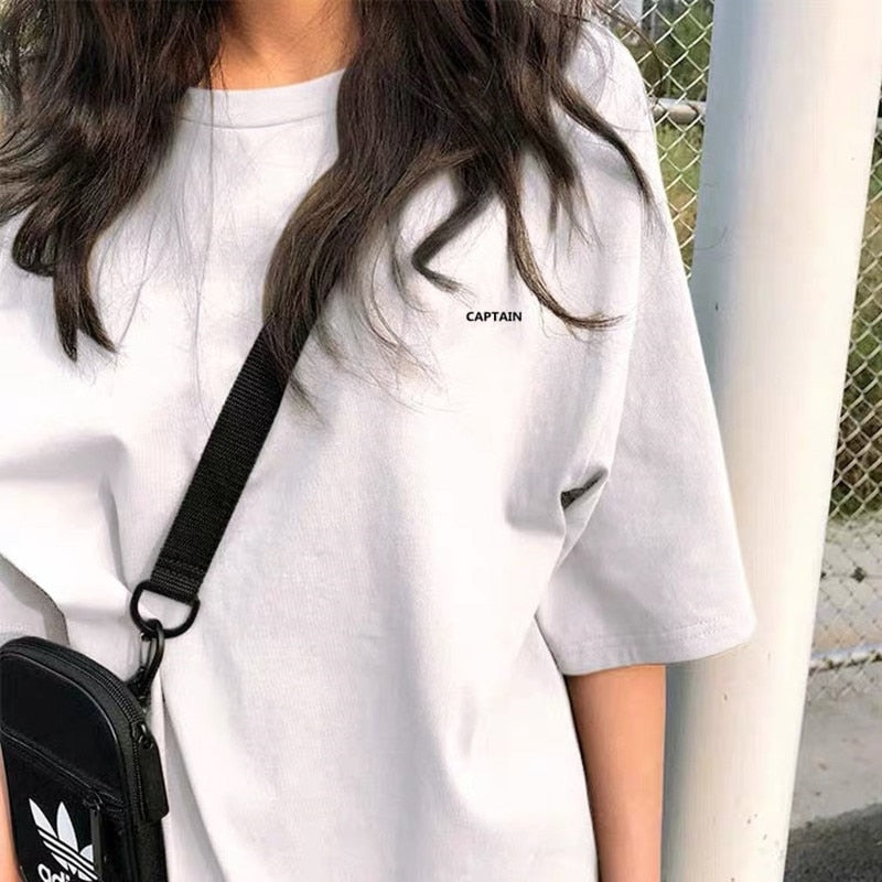 Voguable  BF Style Women T Shirt Short Sleeve O-neck Female Tops Tees Embroidery Solid Color Casual Loose Summer tshirt  New voguable