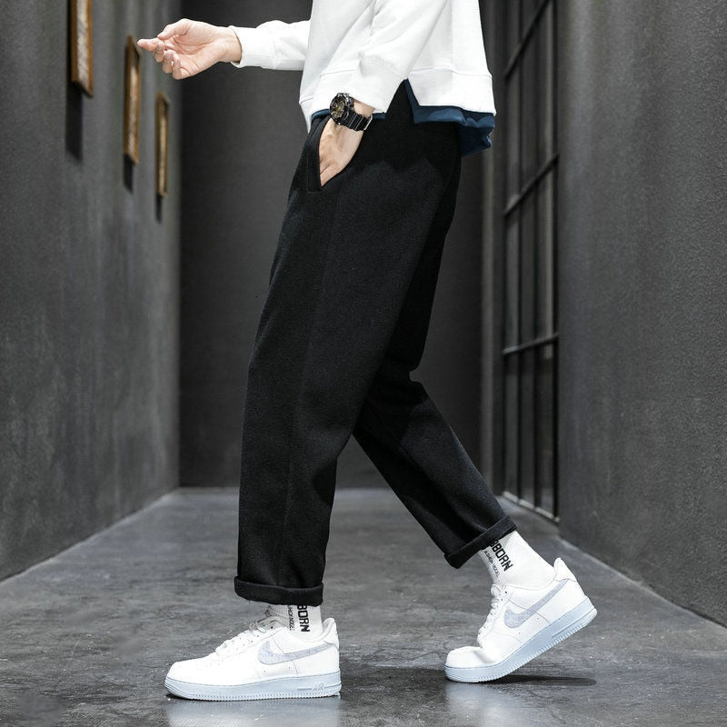 Voguable  Autumn Winter Woolen Men's Harem Pants 2022 Harajuku Thicken Man Casual Straight Pants  Elastic Waist Male Trousers voguable