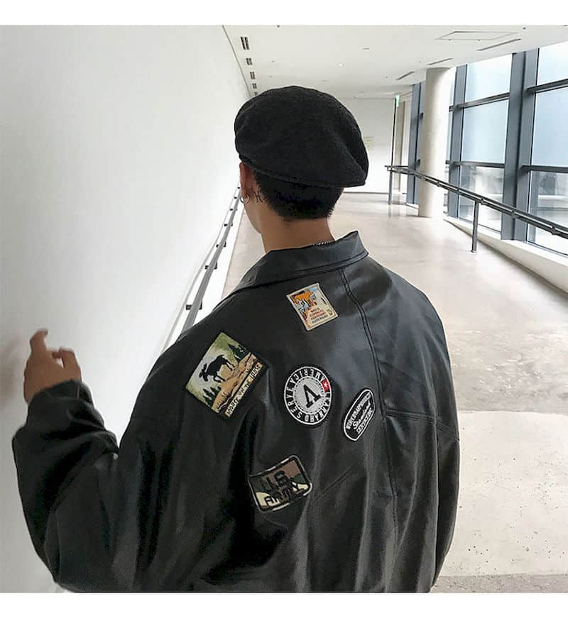 Voguable Leather jacket male handsome bomb street motorcycle clothing spring autumn loose jacket Korean baseball uniform casual jacket voguable