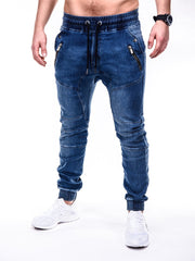 Voguable Blue Vintage Man Jeans Business Casual Classic Style Denim Male Cargo Pants More Pockets Frenum Ankle Banded Casual Pants S-3XL voguable
