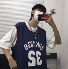 Shirt Basketball uniform two-piece student summer Korean retro all-match t-shirt loose O-neck letters sleeveless vest cool lover voguable