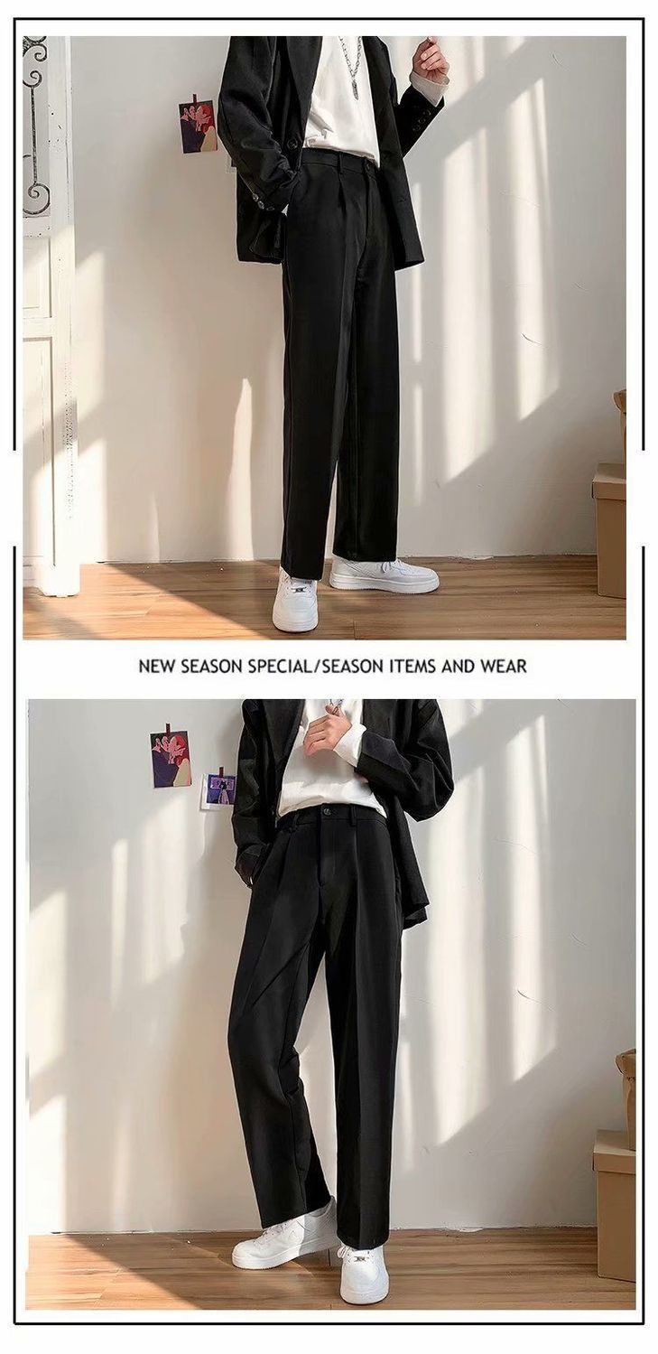 Voguable Ice Silk Men Suit Pants Loose Loose Drape Straight Leg Trousers for Men Thin Wide-leg Casual Ninth Pants Japanese Streetwear voguable