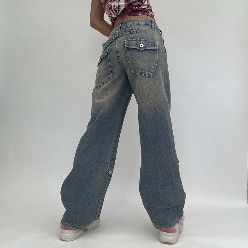 High Waist Female Washed Wide Leg Jeans Vintage Trendy Relaxed Fit Punk Denim Pants Hip Hop Wild Casual Trousers Street voguable