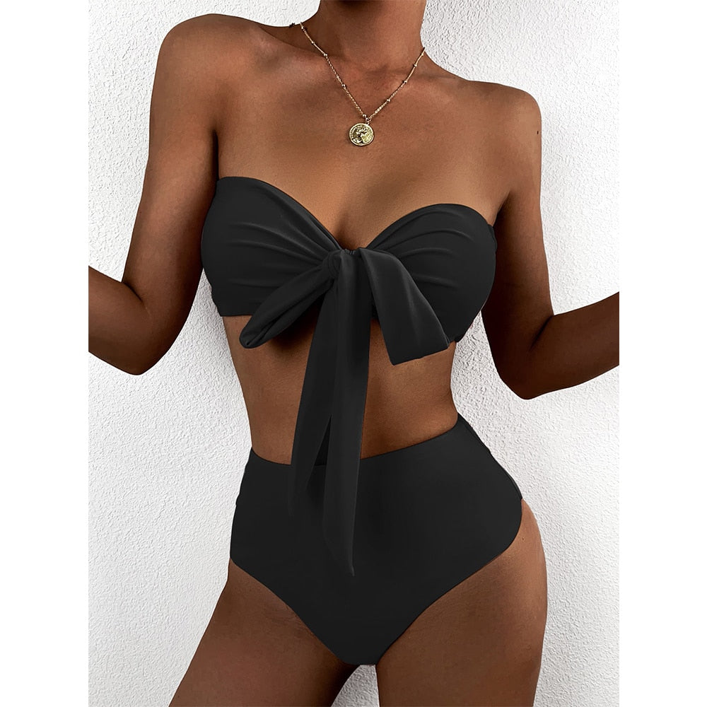 Voguable Sexy High Waist Bikini Women Swimsuit 2022 New Arrival Swimwear Hollow Out Print Striped Bathing Suit Beachwear Biquini Female voguable