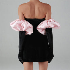 Voguable Solid Strapless Tube Off Shoulder Puff Sleeves Mini Dress Bodycon Sexy Party Elegant 2021 Fall Winter Festival voguable