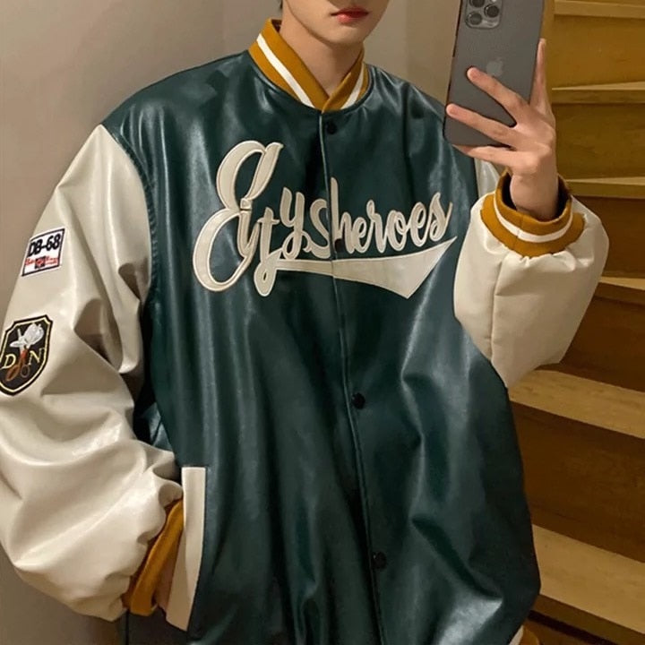 Voguable Men's Leather Jacket Coat Baseball Varsity Jacket Men Sweatshirts Men's Tracksuit Outerwear Korean Streetwear Hip Hop voguable