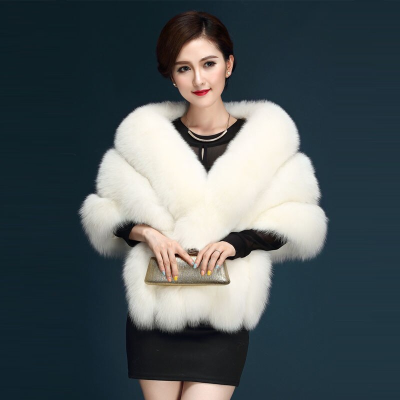 Wedding Bolero Winter Bridal Shrug Faux Fur Shawls Women Wraps Jacket Party Coat Shawl White Cape Faux Fur Coat Fur Robe voguable