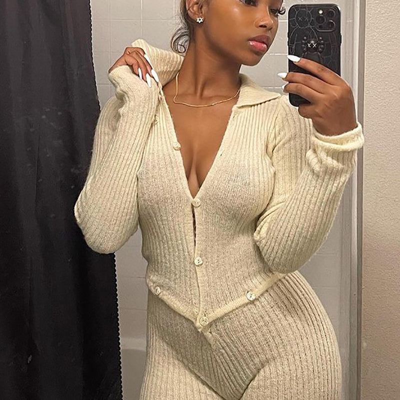 Voguable Knitting Long Sleeves  Loose Crop Top Leggings 2 Pieces Detachable Set 2022 Fall Winter Women Fashion Casual Streetwear voguable