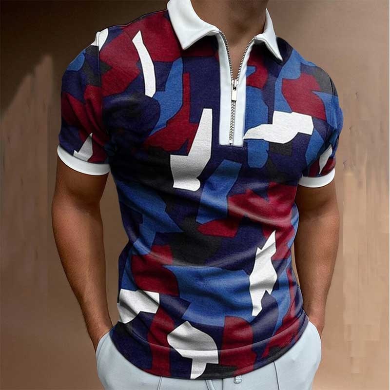 Voguable 2021Men Tshirts  Stripe Short Sleeve Polo Shirts Streetwear Mens Clothing Slim Zipper Neck Turn Down Collar Graphic T Shirt Tops voguable