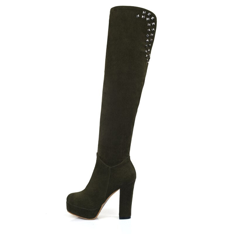 New Fashion Spring Winter Women Black Knight Boots Sexy Over the Knee Boots High Heels Platform Long Bota Feminina Plus Size 46 voguable