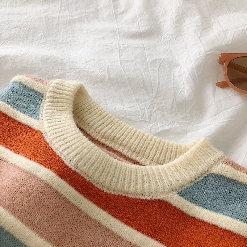 Voguable New Women Stripe Sweater Autumn Winter Loose Long Sleeve Pullover Tops Korean Ladies Knitted Patchwork Korean Sweaters voguable